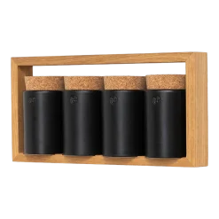 Etagère à épices en chêne naturel et bocaux en céramique gris 31x5,5x15cm Bocuse - das kleine b