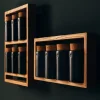 Etagère à épices en chêne naturel et bocaux en céramique gris 24,5x5,5x32cm Bocuse - das kleine b