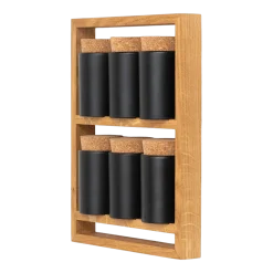 Etagère à épices en chêne naturel et bocaux en céramique gris 24,5x5,5x32cm Bocuse - das kleine b