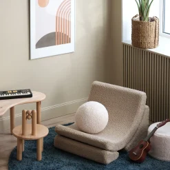 Fauteuil arrondit en sherpa bouclé biscuit 80x65x55 Moon chair - Wigiwama