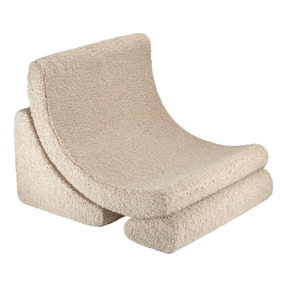 Fauteuil arrondit en sherpa bouclé biscuit 80x65x55 Moon chair - Wigiwama