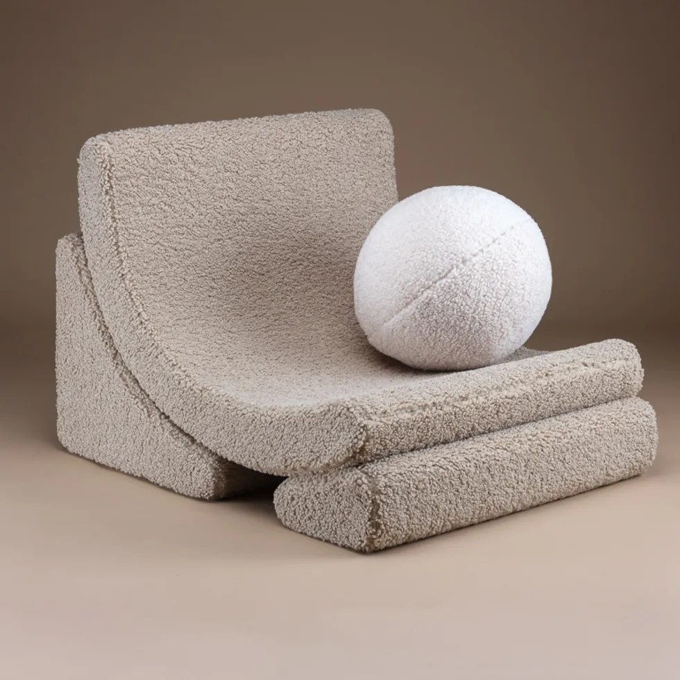 Fauteuil arrondit en sherpa bouclé biscuit 80x65x55 Moon chair - Wigiwama