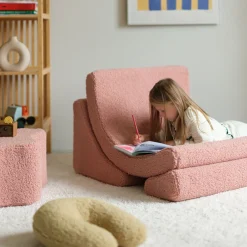 Fauteuil arrondit en sherpa bouclé rose 80x65x55 Moon chair - Wigiwama