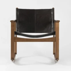 Fauteuil à bascule en cuir noir et noyer Peglev - Objekto