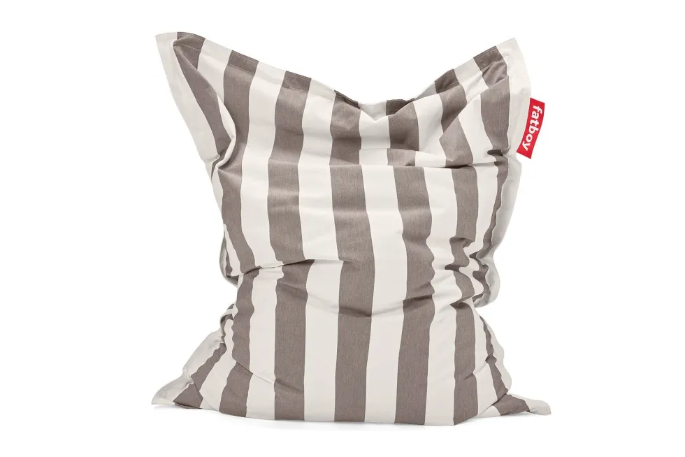 Fauteuil à bascule extérieur en métal noir avec coussin rayé marron cacao crème Rock 'n Roll Combi - Fatboy