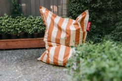 Fauteuil à bascule extérieur en métal noir avec coussin rayé orange crème Rock 'n Roll Combi - Fatboy