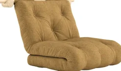 Fauteuil convertible en pin 75x200cm avec son matelas ocre golden ochre Hooked raw - Karup Design