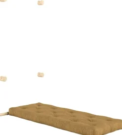 Fauteuil convertible en pin 75x200cm avec son matelas ocre golden ochre Hooked raw - Karup Design