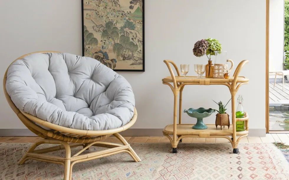 Fauteuil coquille en rotin avec coussin tissu 92 x 100 x 92 Miami - KOK