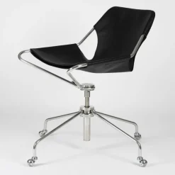 Fauteuil de bureau réglable en cuir noir et acier inoxydable poli Paulistano - Objekto