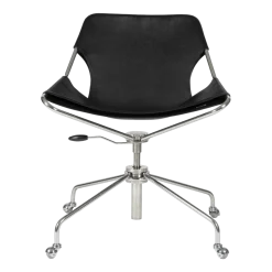 Fauteuil de bureau réglable en cuir noir et acier inoxydable poli Paulistano - Objekto