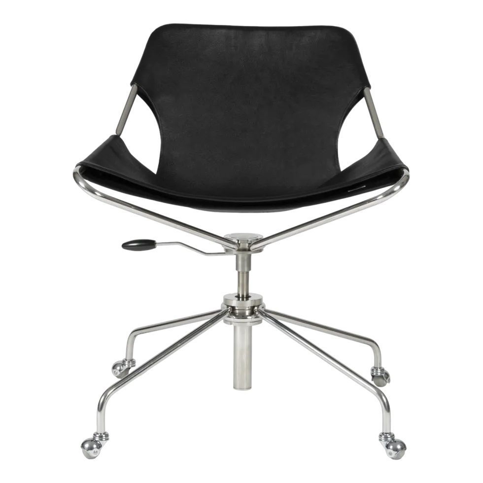 Fauteuil de bureau réglable en cuir noir et acier inoxydable poli Paulistano - Objekto