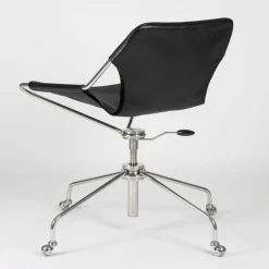 Fauteuil de bureau réglable en cuir noir et acier inoxydable poli Paulistano - Objekto