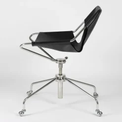 Fauteuil de bureau réglable en cuir noir et acier inoxydable poli Paulistano - Objekto