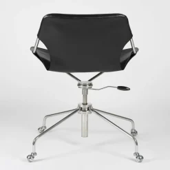 Fauteuil de bureau réglable en cuir noir et acier inoxydable poli Paulistano - Objekto