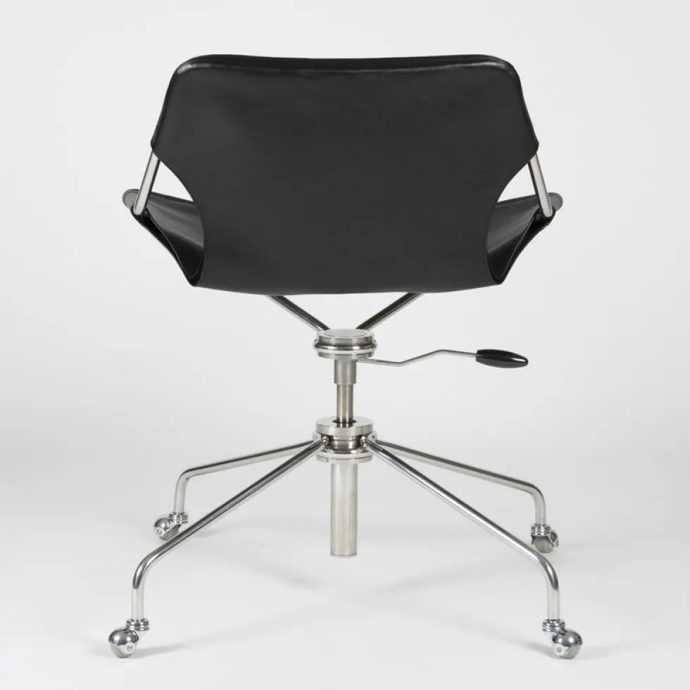 Fauteuil de bureau réglable en cuir noir et acier inoxydable poli Paulistano - Objekto