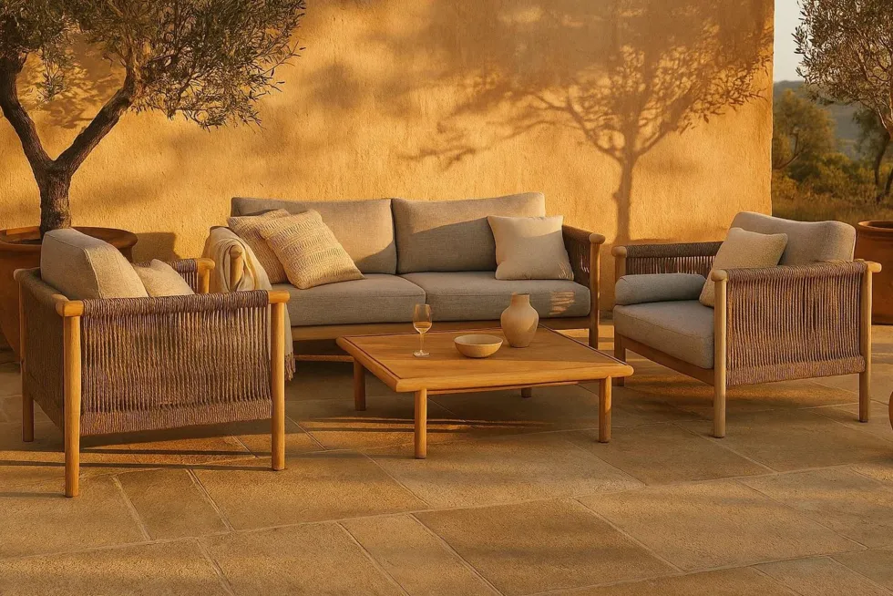 Fauteuil de jardin en bois d'acacia et tissu en polyester gris 84x95x68cm Oasis - Dutchbone
