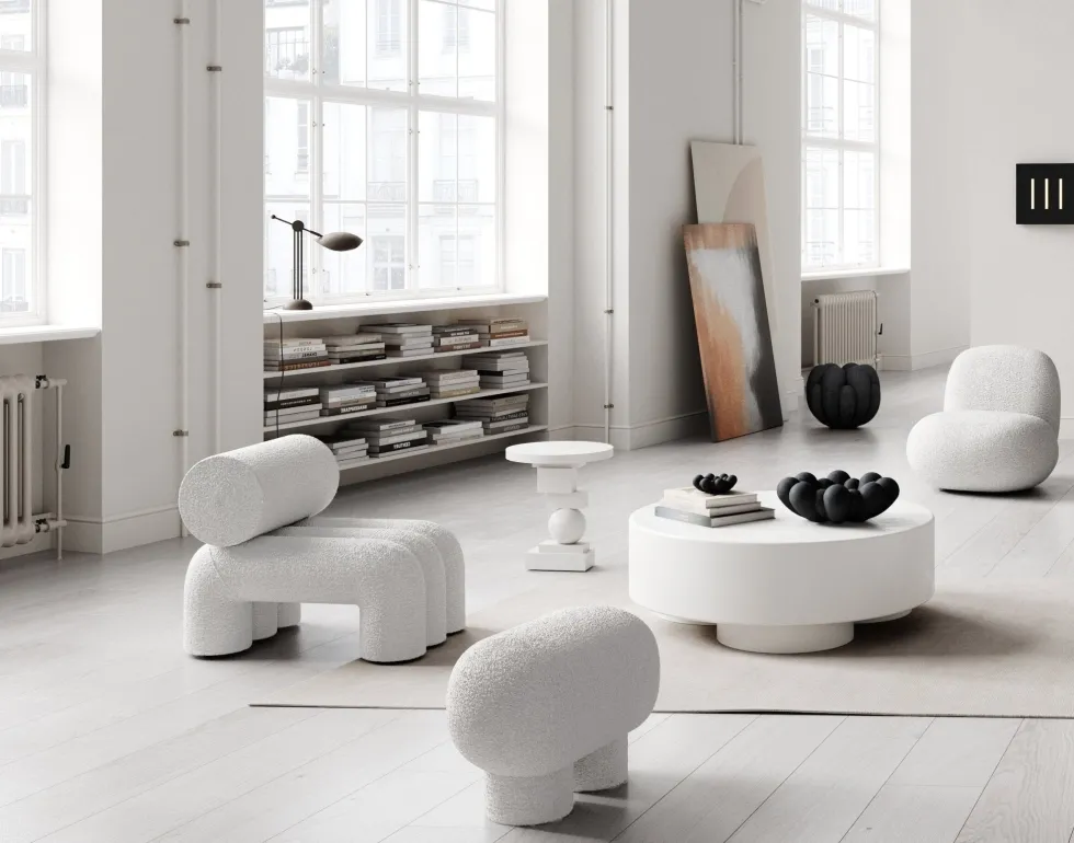 Fauteuil design en tissu bouclé blanc cassé Foku - 101 COPENHAGEN