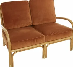 Fauteuil deux places en rotin avec coussin de velours couleur ocre 123 x 80 x 80 Riviera - KOK