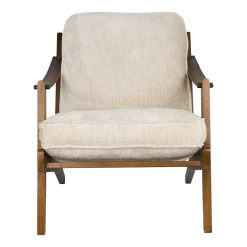 Fauteuil en bois de manguier finition noyer et tissu beige Washington - Dutchbone
