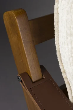 Fauteuil en bois de manguier finition noyer et tissu beige Washington - Dutchbone