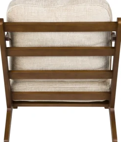 Fauteuil en bois de manguier finition noyer et tissu beige Washington - Dutchbone