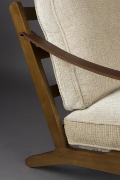 Fauteuil en bois de manguier finition noyer et tissu beige Washington - Dutchbone