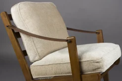 Fauteuil en bois de manguier finition noyer et tissu beige Washington - Dutchbone