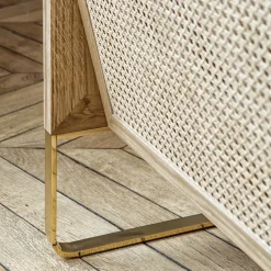 Fauteuil en bois naturel et tissu bouclé blanc Cannage - RED Edition