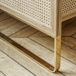 Fauteuil en bois naturel et velours bleu canard Cannage - RED Edition