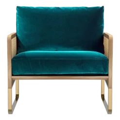 Fauteuil en bois naturel et velours bleu canard Cannage - RED Edition