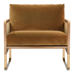 Fauteuil en bois naturel et velours orange honey Cannage - RED Edition