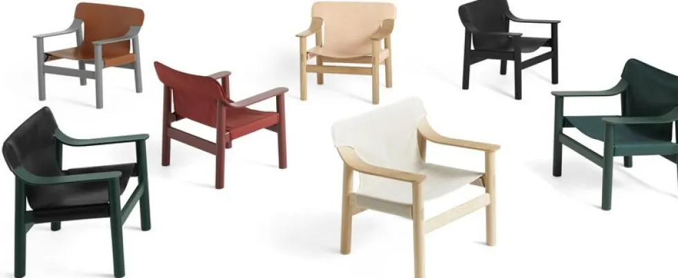 Fauteuil en chêne avec housse en cuir marron Bernard - HAY