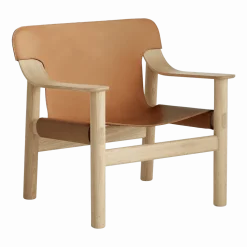 Fauteuil en chêne avec housse en cuir marron Bernard - HAY
