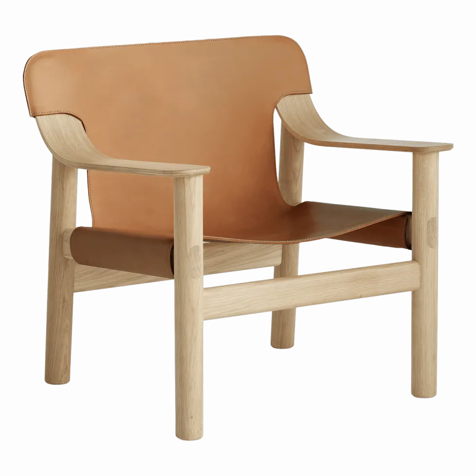Fauteuil en chêne avec housse en cuir marron Bernard - HAY
