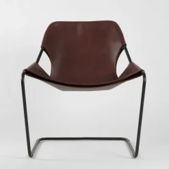 Fauteuil en cuir cognac et acier noir Paulistano - Objekto