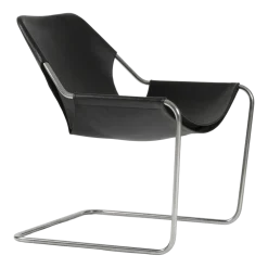 Fauteuil en cuir noir et acier inox poli Paulistano - Objekto