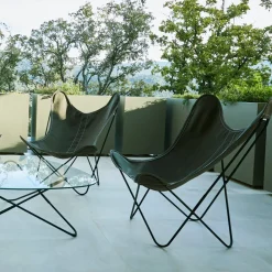 Fauteuil en lin vert avec structure en acier noir lin Indoor AA - Airborne
