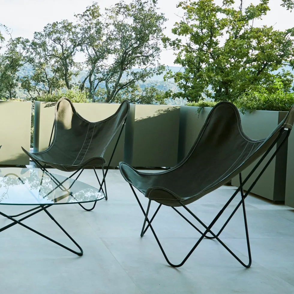 Fauteuil en lin vert avec structure en acier noir lin Indoor AA - Airborne