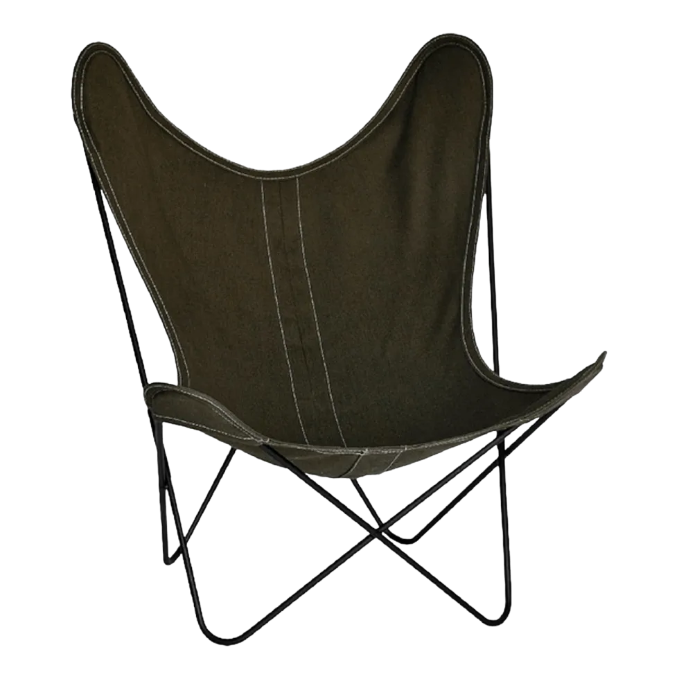 Fauteuil en lin vert avec structure en acier noir lin Indoor AA - Airborne