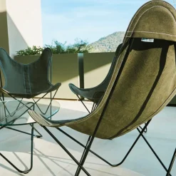 Fauteuil en lin vert avec structure en acier noir lin Indoor AA - Airborne