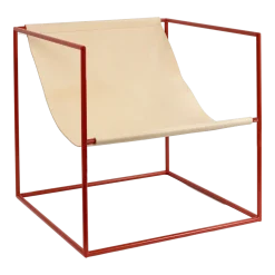 Fauteuil en métal rouge et cuir beige 62x62x61cm Solo Seat - valerie_objects