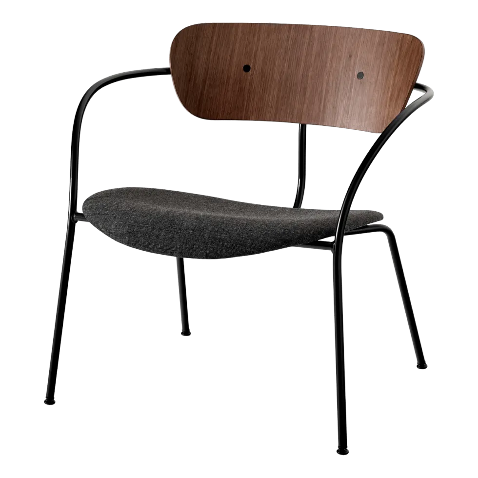 Fauteuil en noyer laqué et tissu gris AV6 Pavilion - &tradition