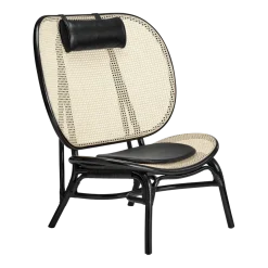 Fauteuil en osier noir et coussins en cuir noir Nomad - NORR11
