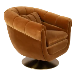 Fauteuil en polyester effet velours marron et bois d'eucalyptus 88x82x79cm Whiskey - Dutchbone