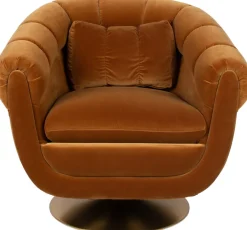 Fauteuil en polyester effet velours marron et bois d'eucalyptus 88x82x79cm Whiskey - Dutchbone