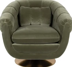 Fauteuil en polyester effet velours vert et bois d'eucalyptus 88x82x79cm Whiskey - Dutchbone