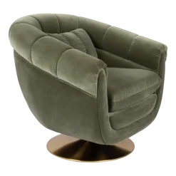 Fauteuil en polyester effet velours vert et bois d'eucalyptus 88x82x79cm Whiskey - Dutchbone