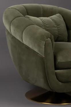 Fauteuil en polyester effet velours vert et bois d'eucalyptus 88x82x79cm Whiskey - Dutchbone