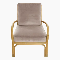 Fauteuil en rotin coussins velours beige rosé Riviera - KOK